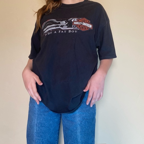 Vintage Harley Davidson oversized tee. Black over sized tee  “ride a fat boy” - Picture 1 of 5